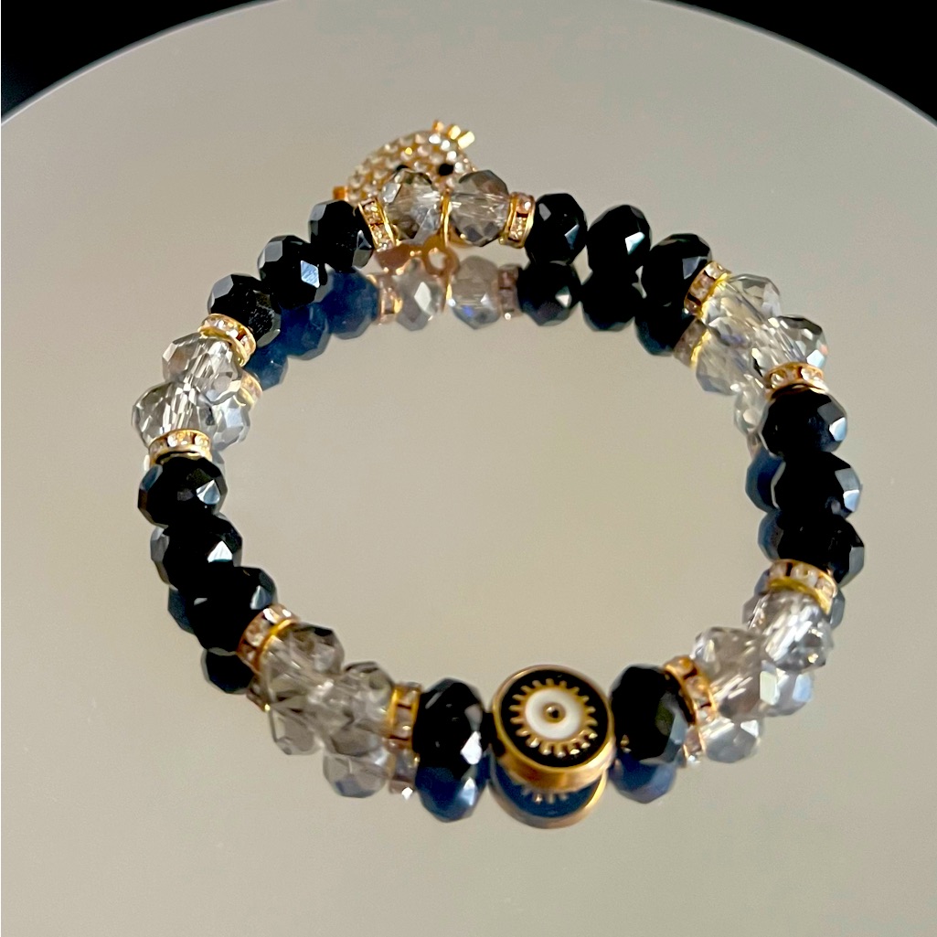 Hello Kitty & Evil Eye Crystal Bracelet With Czs